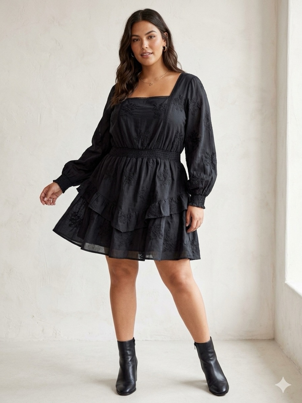 Embroidered Eyelet Black Tiered Mini Dress • NWT • Size 0X
